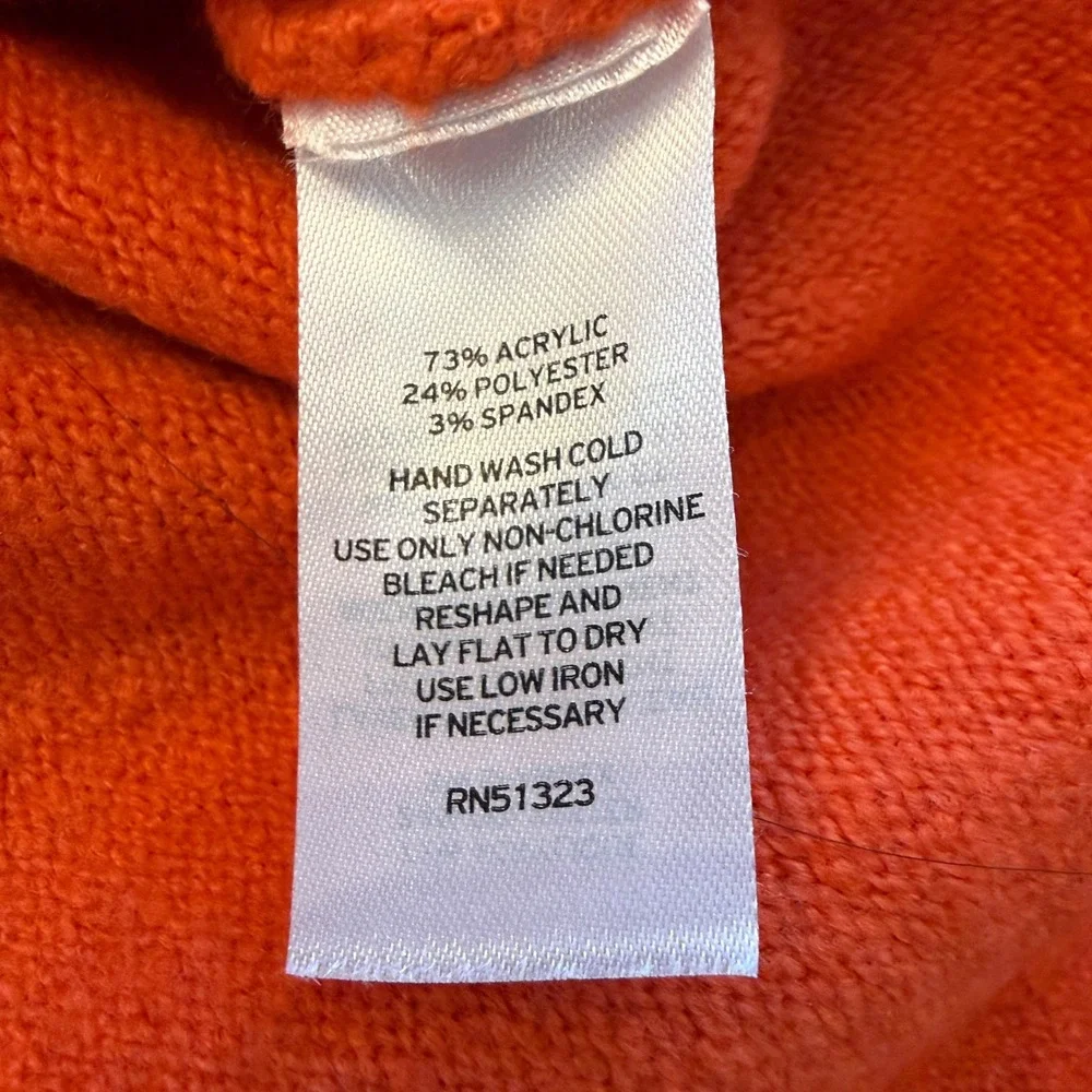 Halogen Womens Orange Oversized V-Neck Sweater Elbow Sleeve‎ Side Slit Medium
